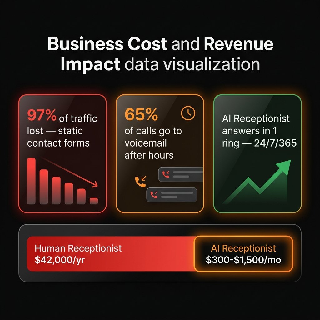 Cost comparison showing missed call revenue loss vs AI receptionist savings